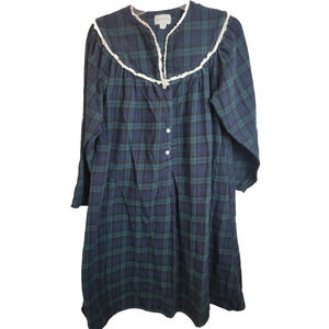 VTG Lanz of Salzburg Blue Flannel Balloon Sleeve Nightgown Women's Size Small